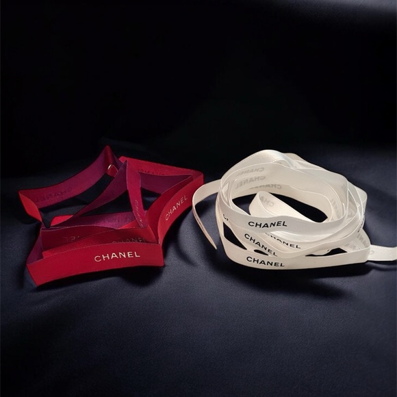 CHANEL Accessories - CHANEL Elegant Red and White Hair or Gift Luxury Ribbon Set (Like New Condition)